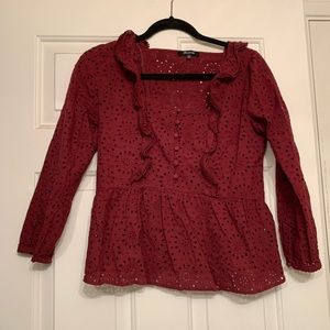 Burgundy Madewell Eyelet ruffle blouse